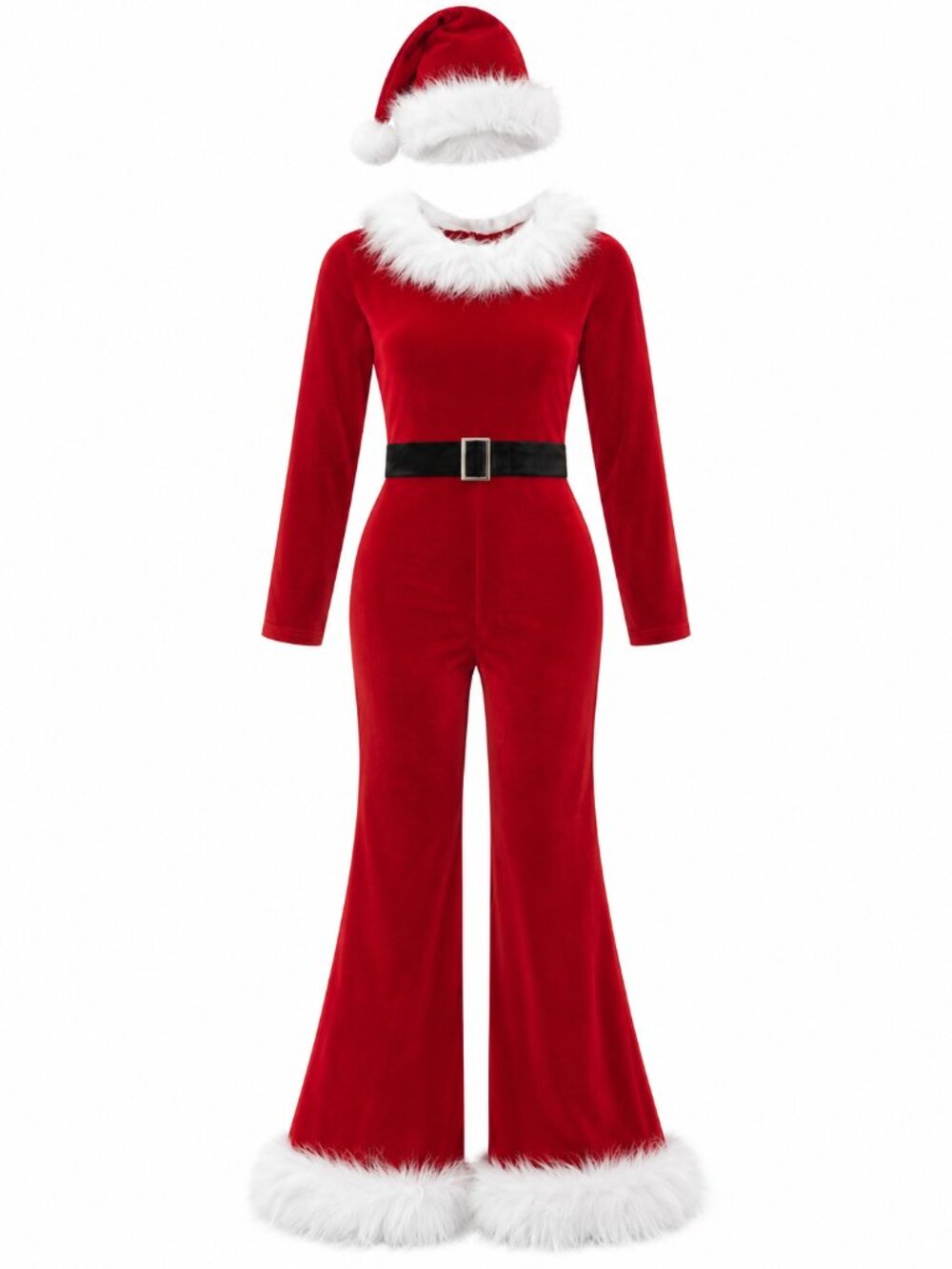 Santa Claus Costume Jumpsuit Red Velvet Flare Leg Christmas Large
